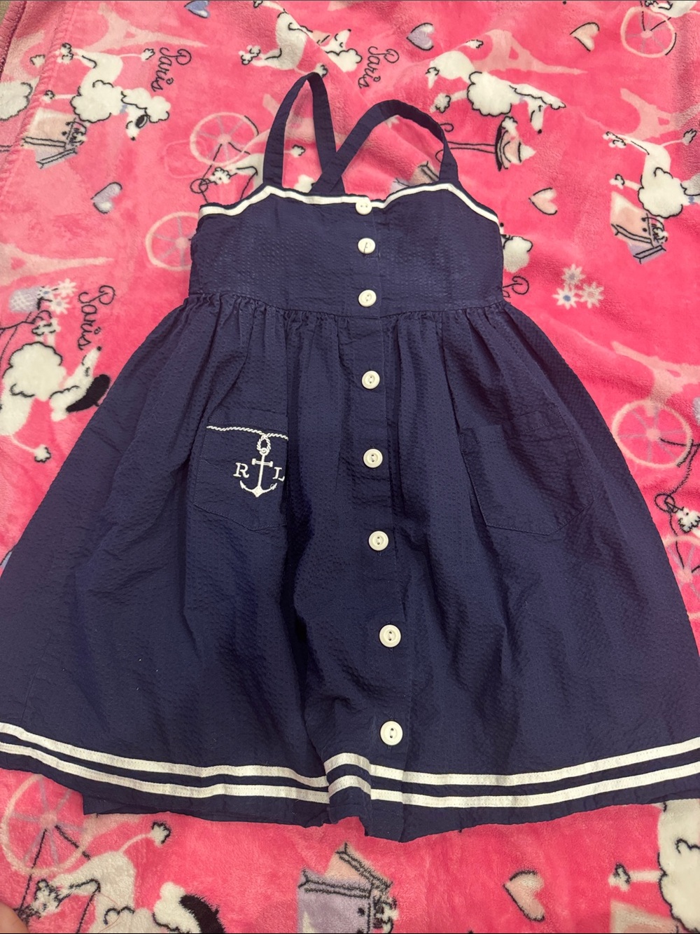 Ralph Lauren Navy and White Nautical Button-Front Sundress
